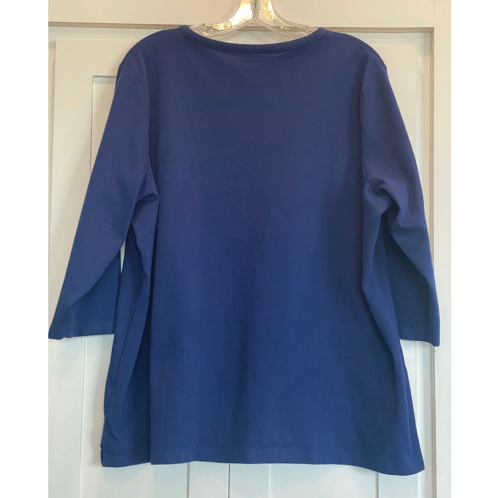 L.L. Bean Navy 3/4 length sleeve 100% Cotton pullover 3X plus - Picture 2 of 11